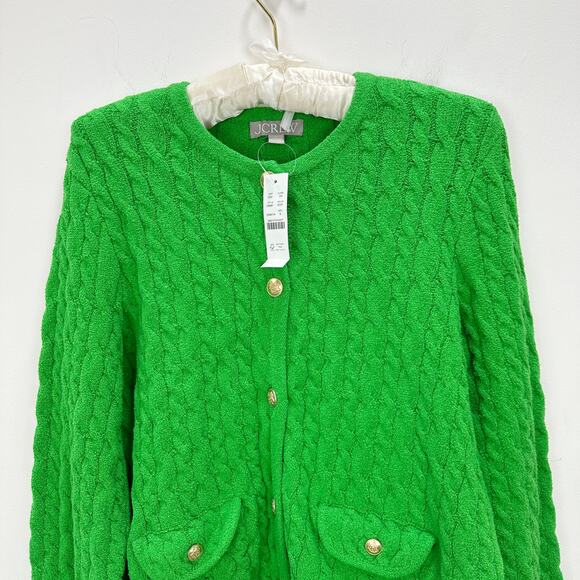 J.Crew Odette Cable Knit Sweater Lady Jacket Cotton Blend Boucle Green S NWT - Picture 13 of 14